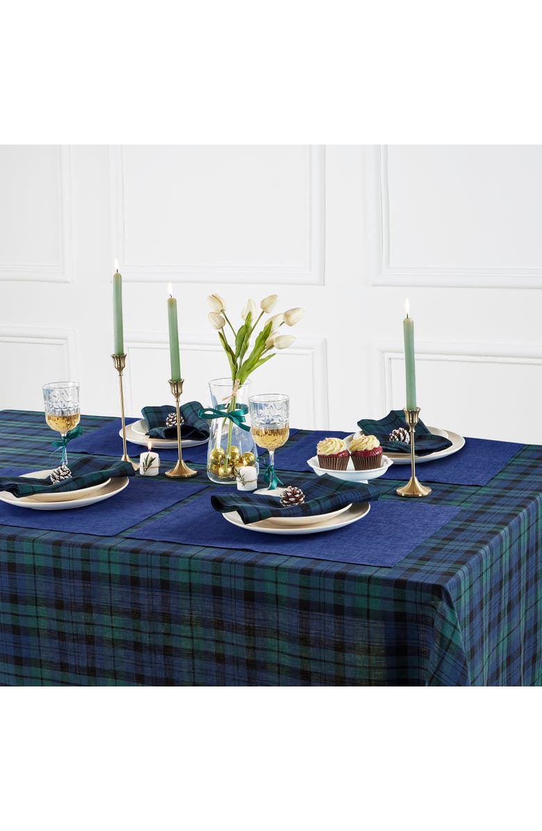 Solino Home Linen Tablecloth - Blackwatch Plaid, Alternate, color, Blue And Green