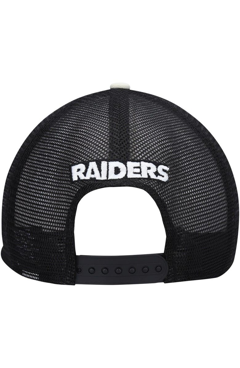 New Era Men's New Era Cream/Black Las Vegas Raiders Chrome Collection 9FIFTY Trucker Snapback Hat, Alternate, color,