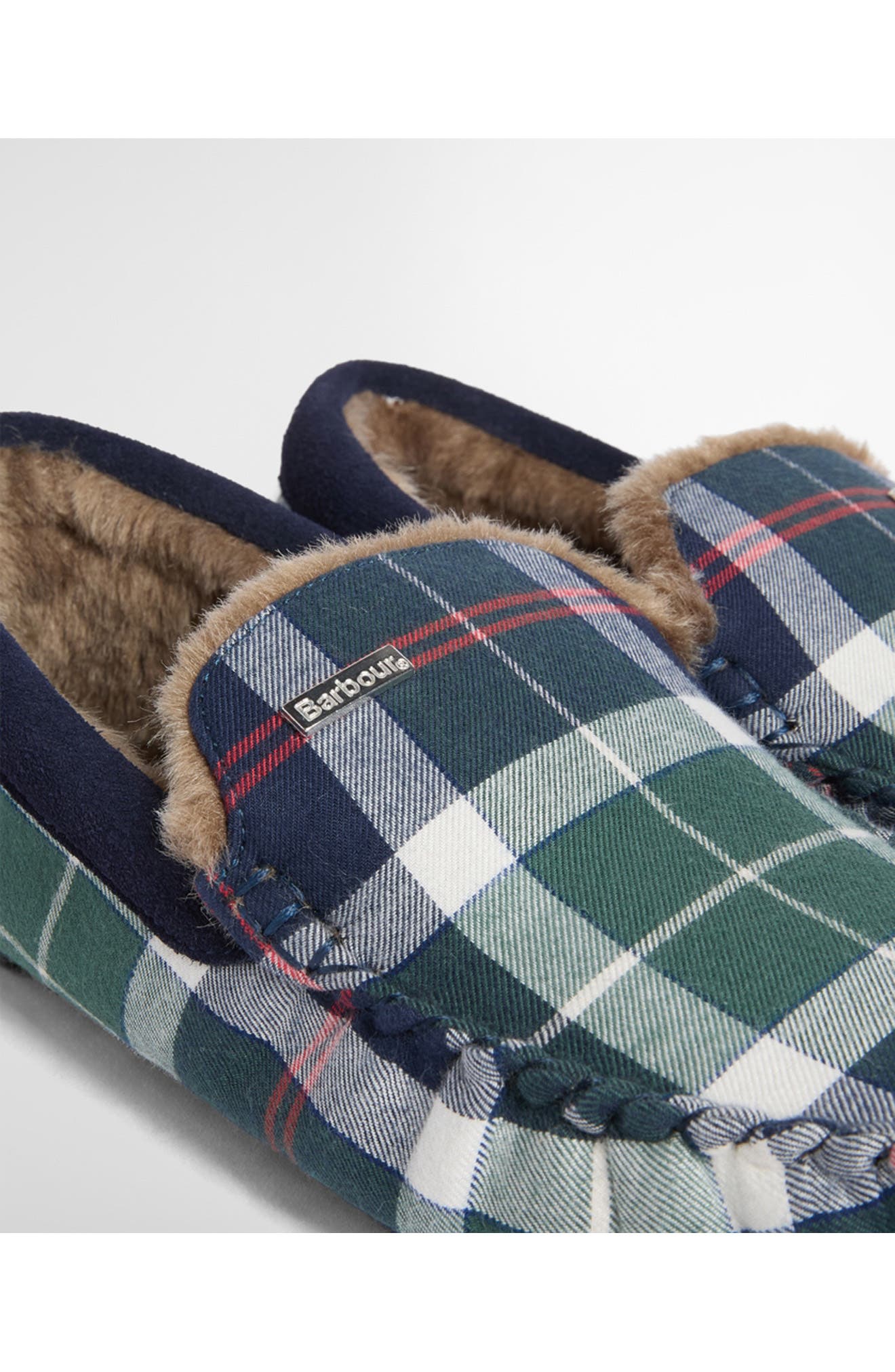 Monty Faux Fur Lined Slipper, Alternate, color, EVERGREEN FESTIVE TARTAN