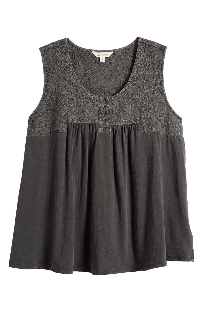 Lucky Brand Embroidered Yoke Sleeveless Top, Alternate, color,