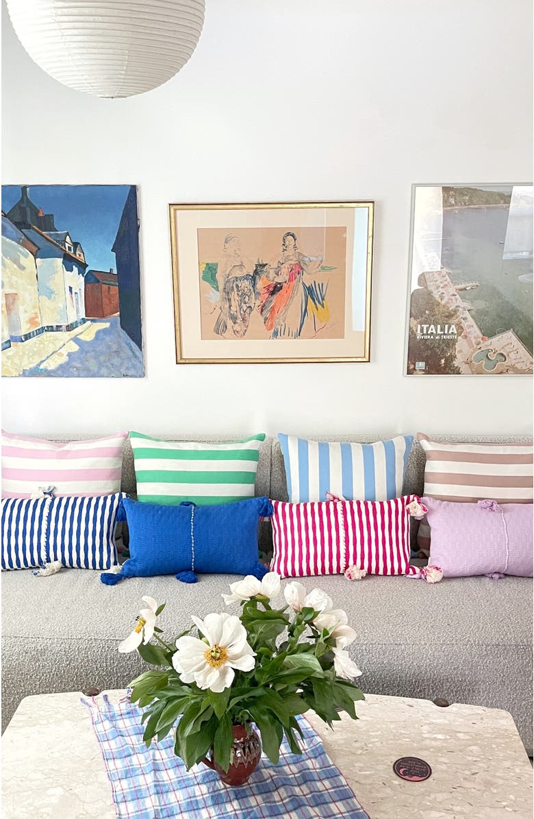 Archive New York Cabana Stripe Handwoven Cotton Throw Pillow, Alternate, color, Blue