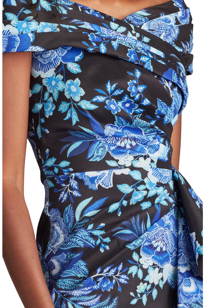 Floral Print Ruffle Off the Shoulder Gown, Alternate, color, BLACK/ BLUE FLORAL