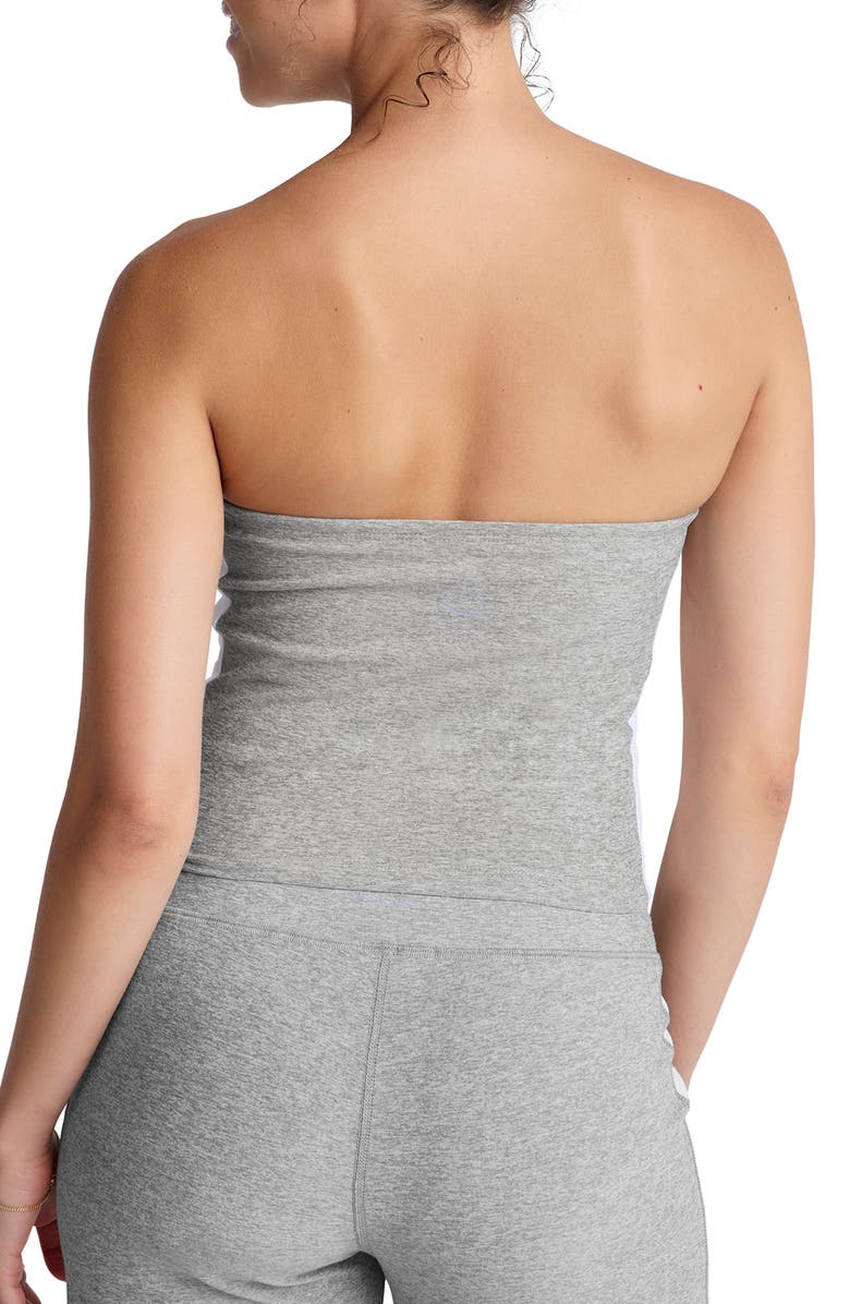Beyond Yoga Space Dye Strapless Stripe Crop Top, Alternate, color, Silver Mist/ Cloud White