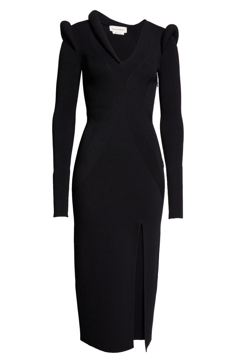 McQueen Padded Shoulder Rib Long Sleeve Midi Dress, Alternate, color, 