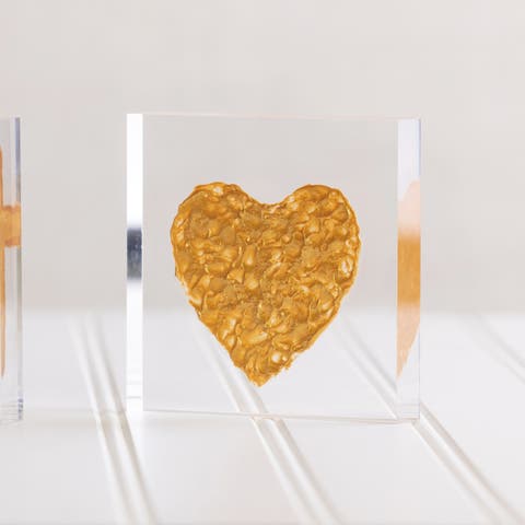 Acrylic Block with Gold Heart Multicolored for Spring Home Decor