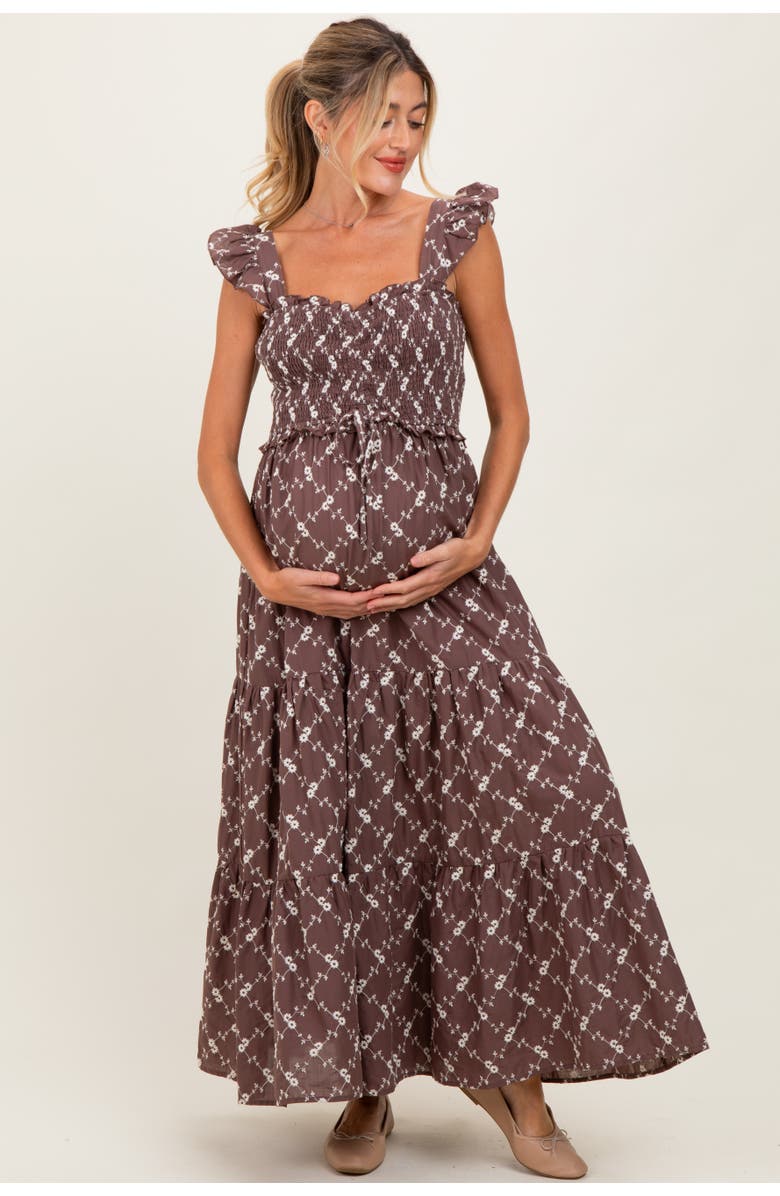 PinkBlush Floral Embroidered Tiered Maxi Dress, Main, color, Brown