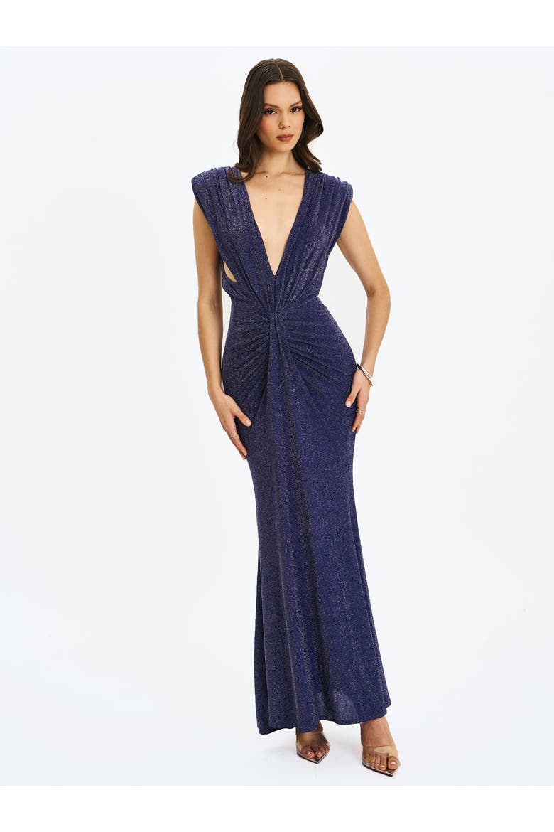 Terri Sparkle Plunging Backless Maxi Dress, Alternate, color, Navy
