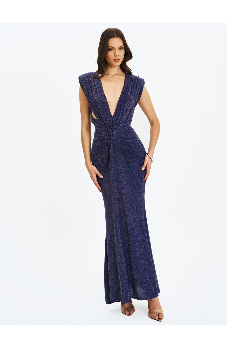 Miss Circle Terri Sparkle Plunging Backless Maxi Dress, Alternate, color, Navy