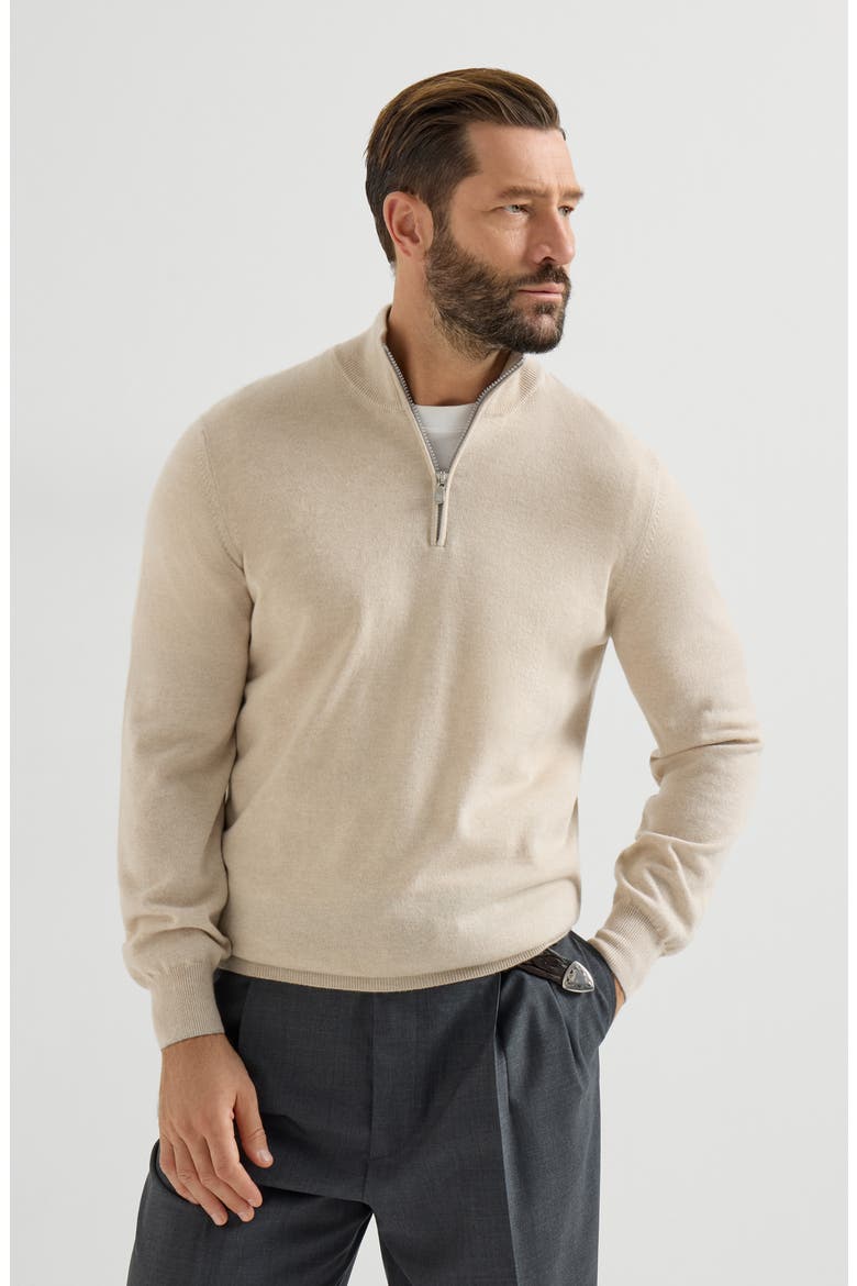 Cashmere sweater with half zip, Main, color, Sand
