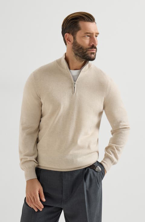 Cashmere sweater with half zip