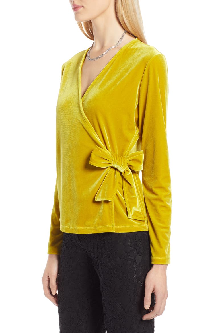 Velvet Ballet Wrap Top, Alternate, color, GREEN CRESS