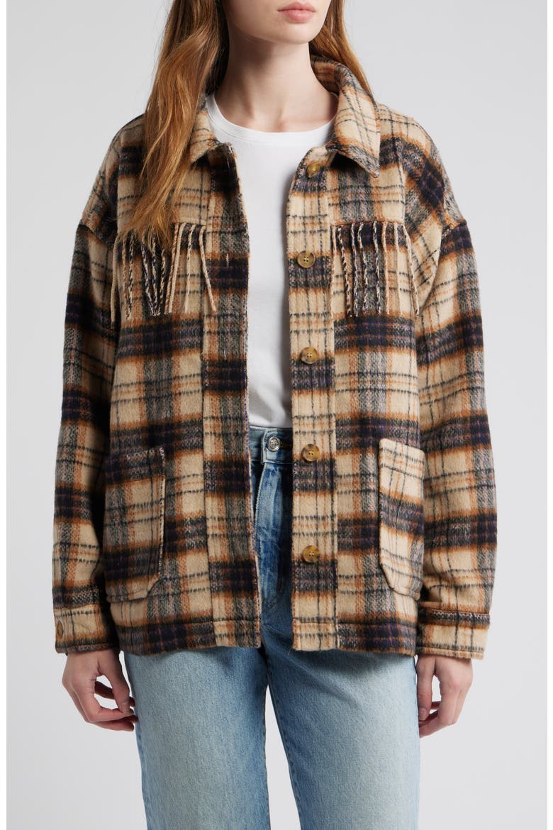 Fringe Plaid Shacket, Main, color, CREAM NAVY PLAID
