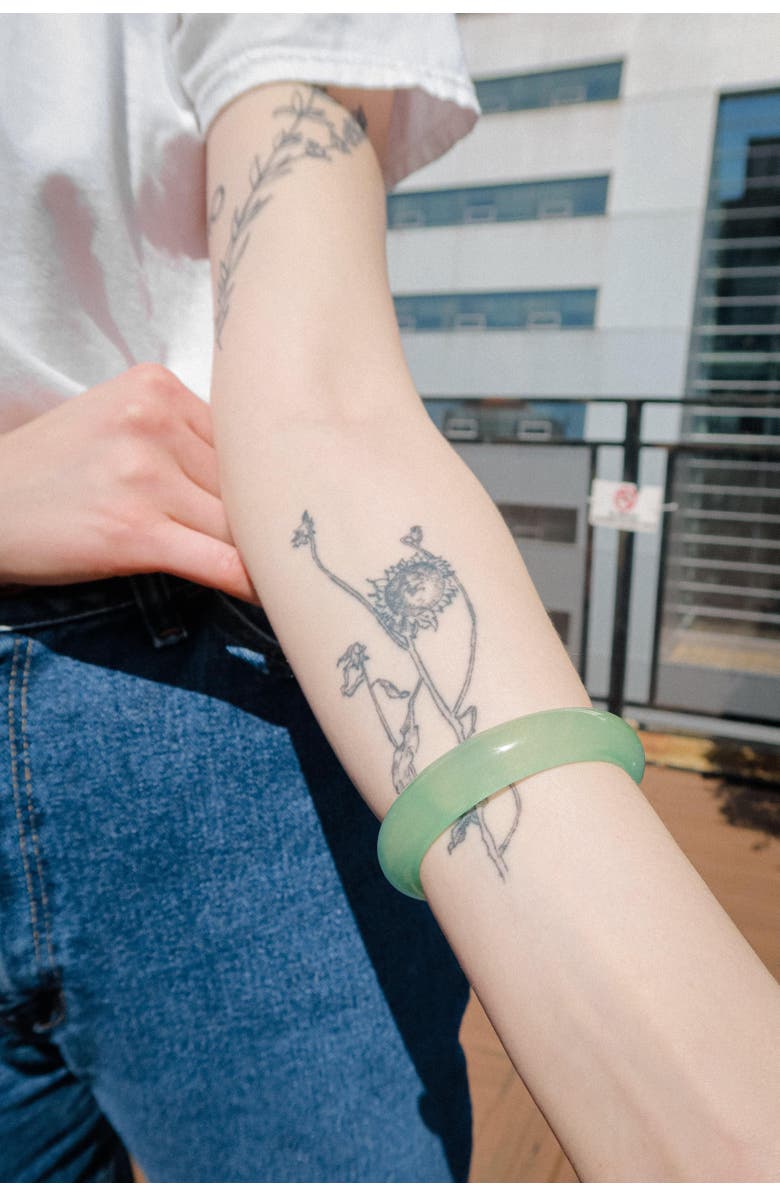 seree Silk Collection Agave Classic Cyan Jade Stone Bangle, Alternate, color, Cyan