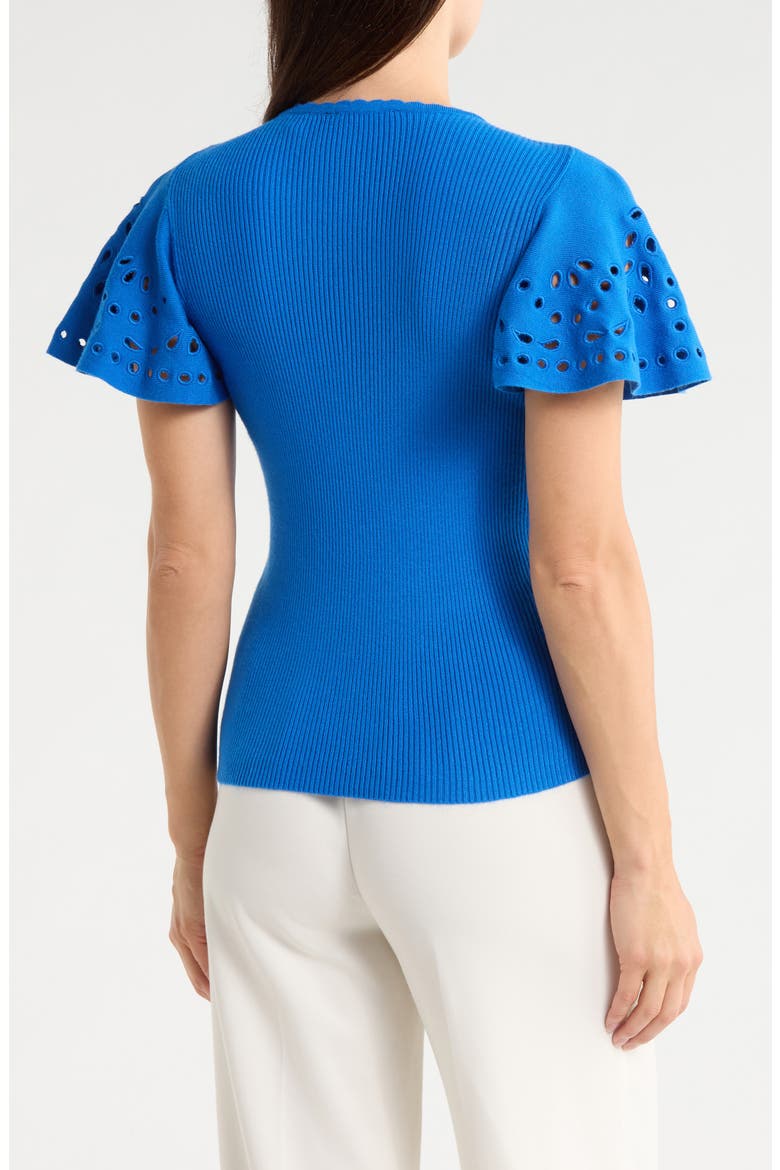 Embroidered Eyelet Short Sleeve Sweater, Alternate, color, BLUE BLISS