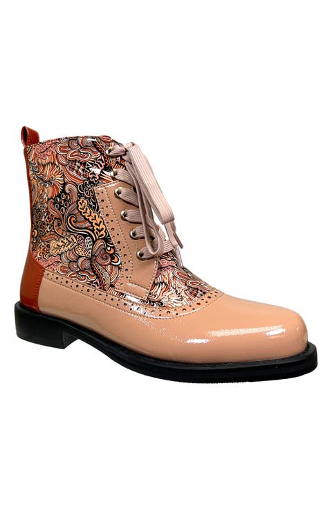 Mixed Print Lace-Up Boot