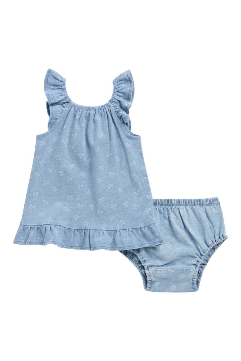 Cherry Bleach Wash Cotton Dress with Bloomers, Main, color, INDIGO CHERRY