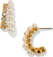 Nadri Imitation Pearl & Cubic Zirconia Double Row Hoop Earrings