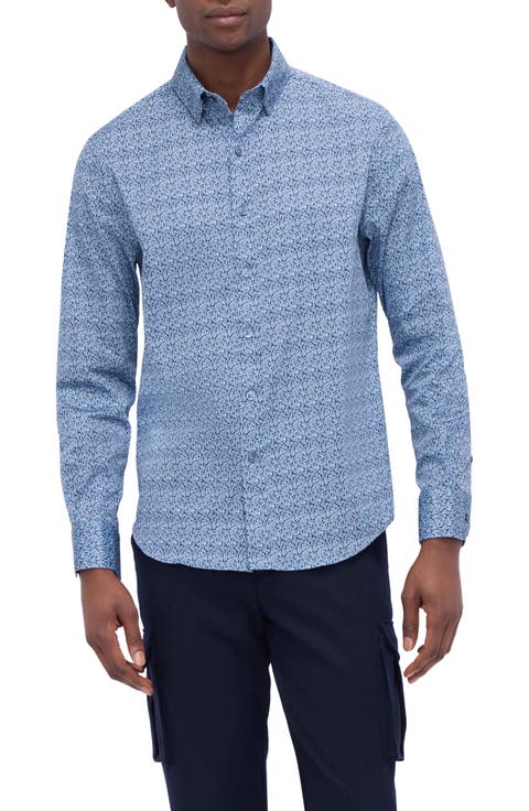 Karl Shaped Fit Abstract Print Stretch Button-Up Shirt
