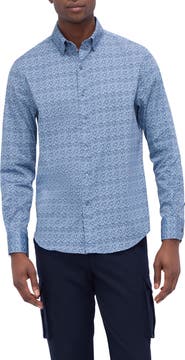Bugatchi Karl Shaped Fit Abstract Print Stretch Button-Up Shirt