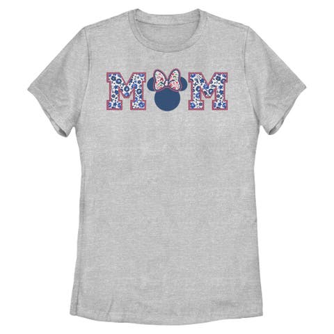 Women's Minnie Mouse Flower Bow Icon Mom Shape  Graphic T-Shirt