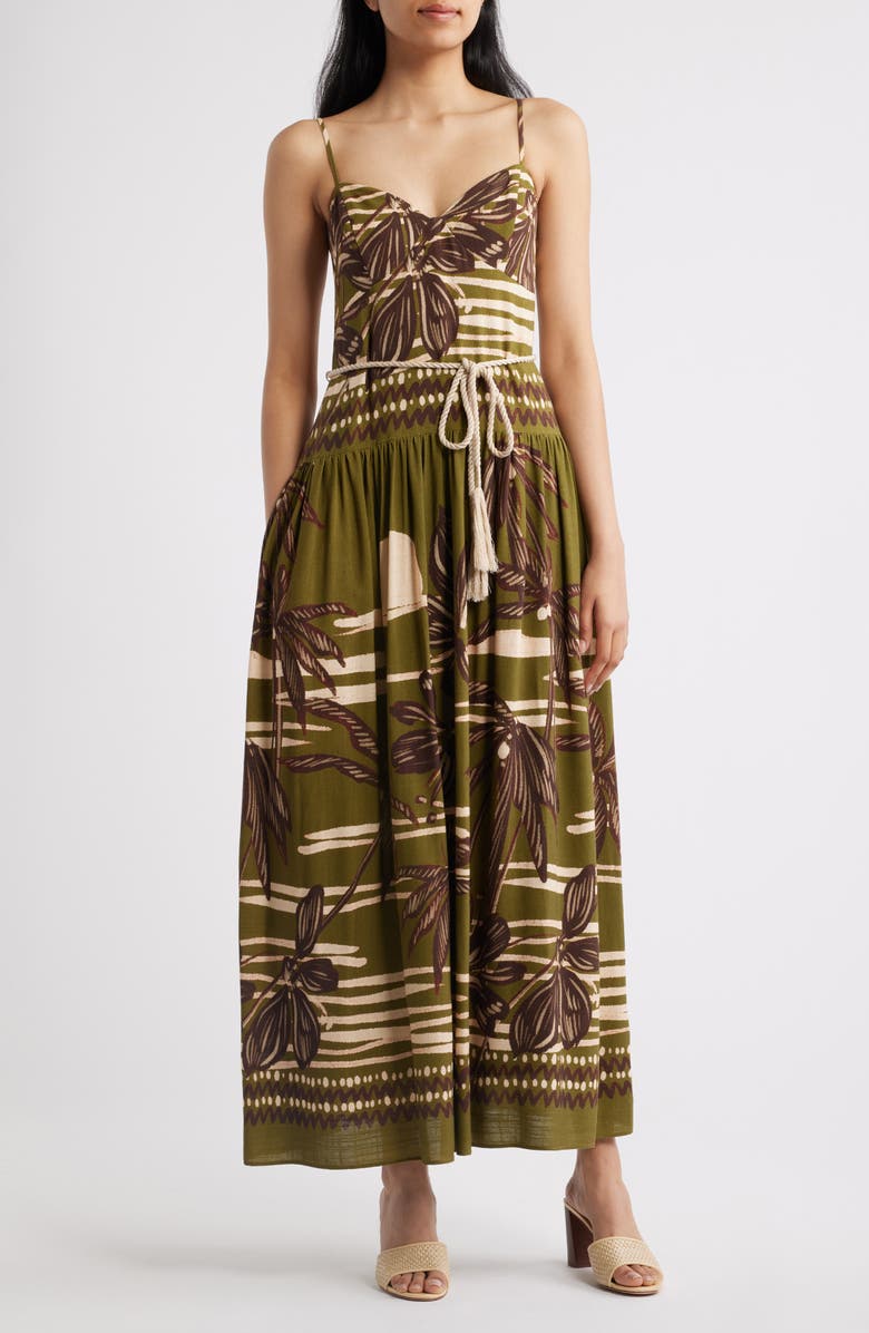Julia Jordan Floral Embroidery Sleeveless Midi Dress, Main, color, Green Multi