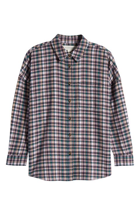 Kids' Oversize Plaid Cotton Button-Up Shirt (Big Kid)