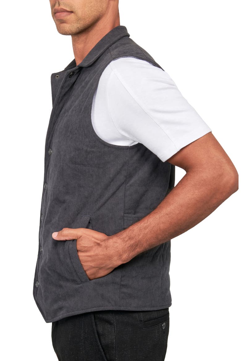 Slim Fit Camp Collar Corduroy Snap-Up Vest, Alternate, color, GREY