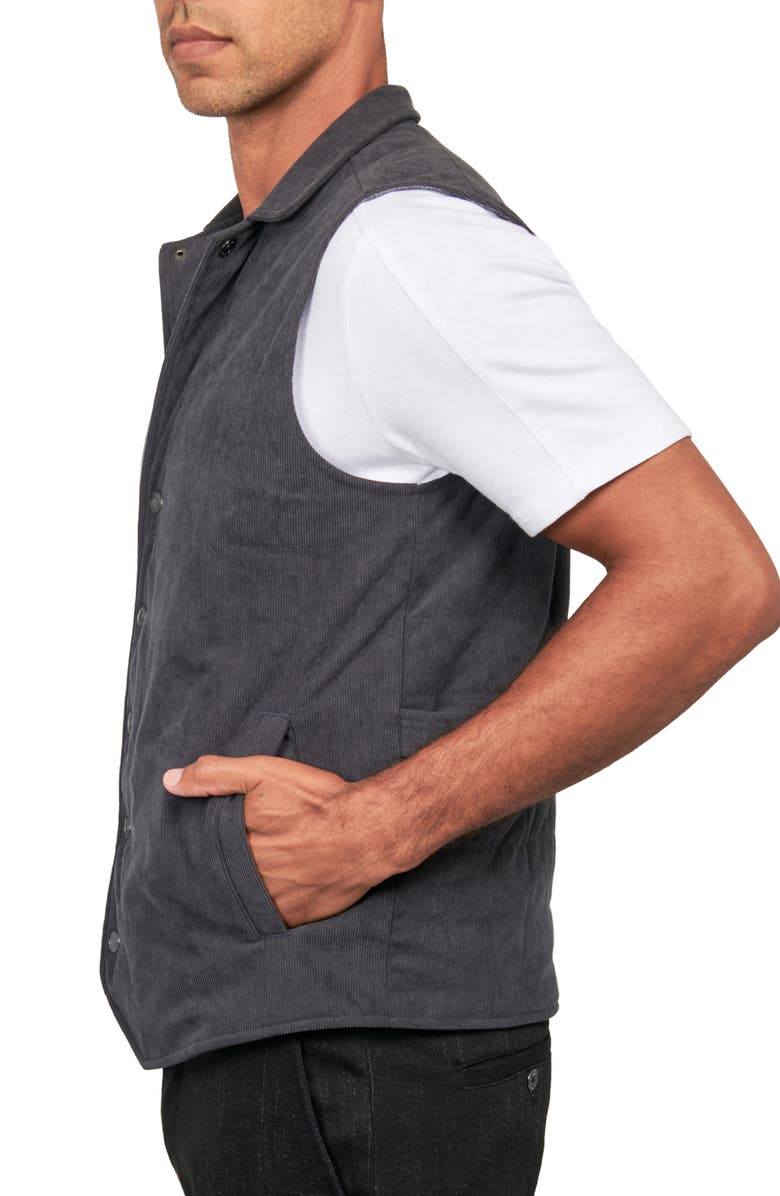 W.R.K Slim Fit Camp Collar Corduroy Snap-Up Vest, Alternate, color, Grey