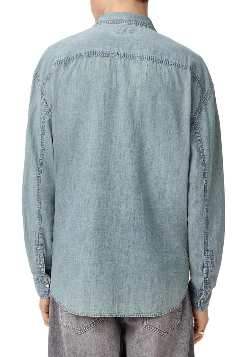 AllSaints Gribbs Cotton Denim Snap-Up Shirt, Alternate, color, Faded Indigo