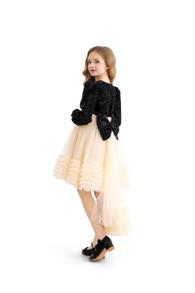 Glitter Bow-Back Tulle Gown, Alternate, color, Black