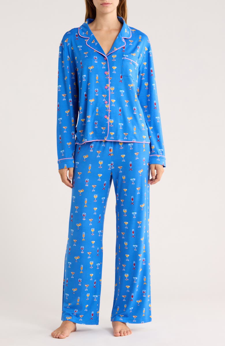 Honeydew Quiet Night Long Sleeve Button-Up Top & Pants Pajamas, Main, color, Daybreak Cocktails