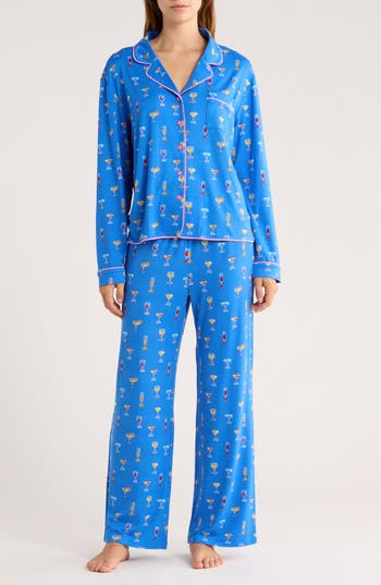 Honeydew Quiet Night Long Sleeve Button-up Top & Pants Pajamas In Blue