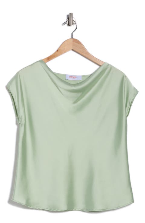Cowl Neck Cap Sleeve Satin Top