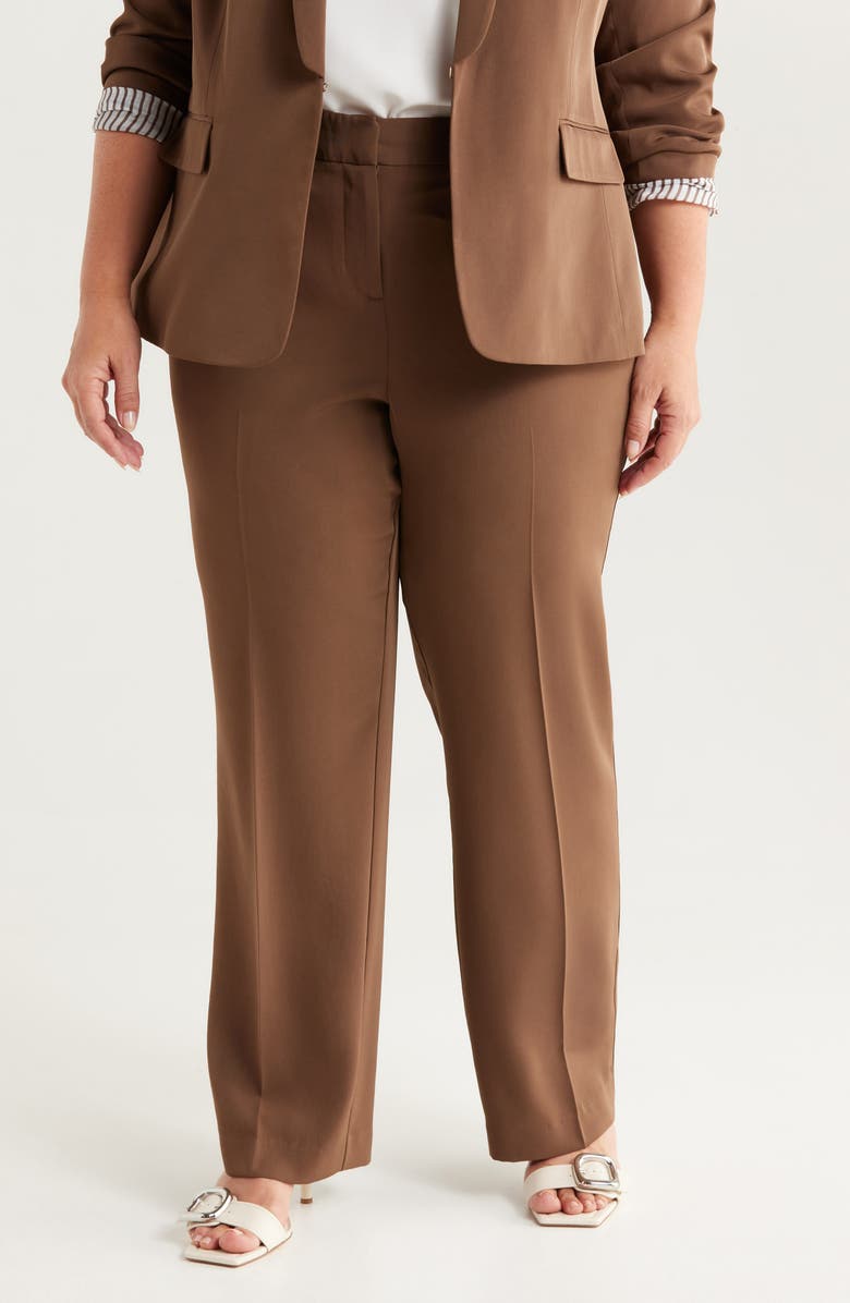 Tahari ASL Brushed Woven Straight Leg Pants, Main, color, Putty