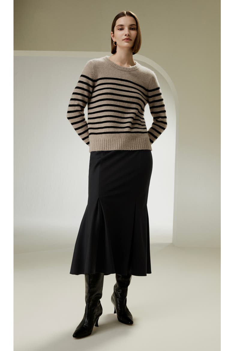 Women's Striped Round Collar Cashmere Sweater, Alternate, color, Brown