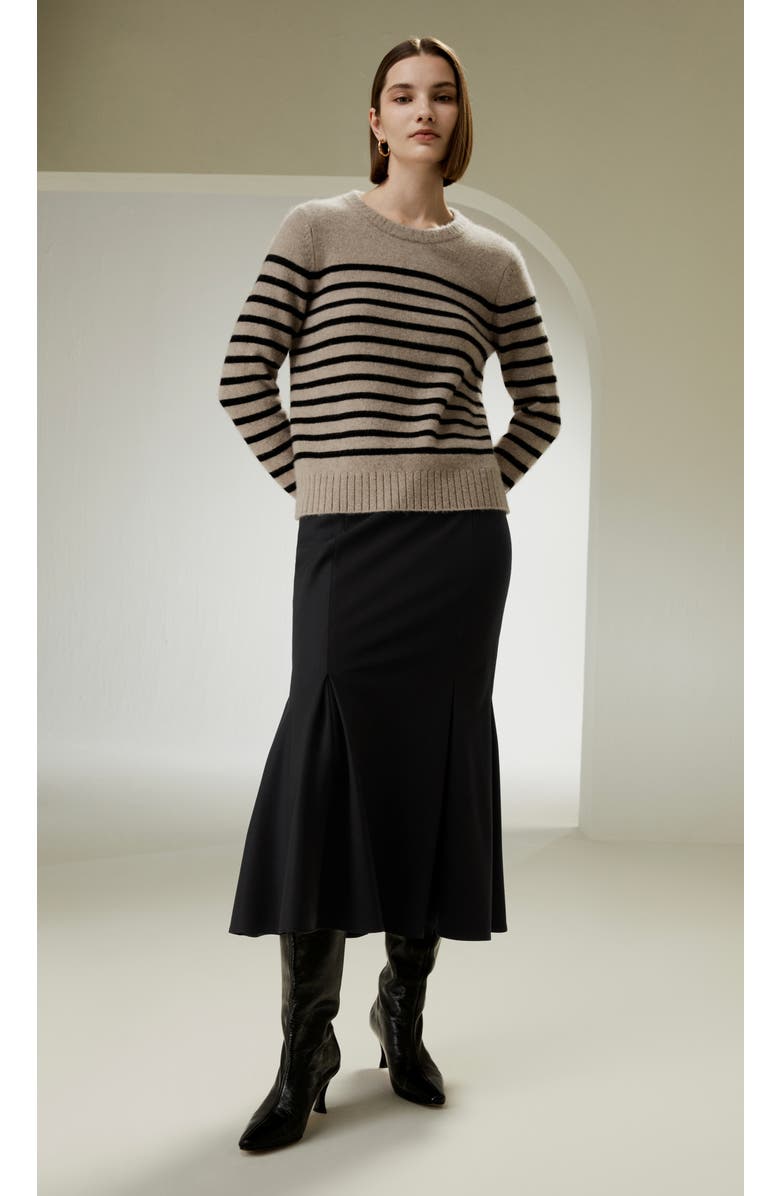 Lilysilk Women's Striped Round Collar Cashmere Sweater, Alternate, color, Brown