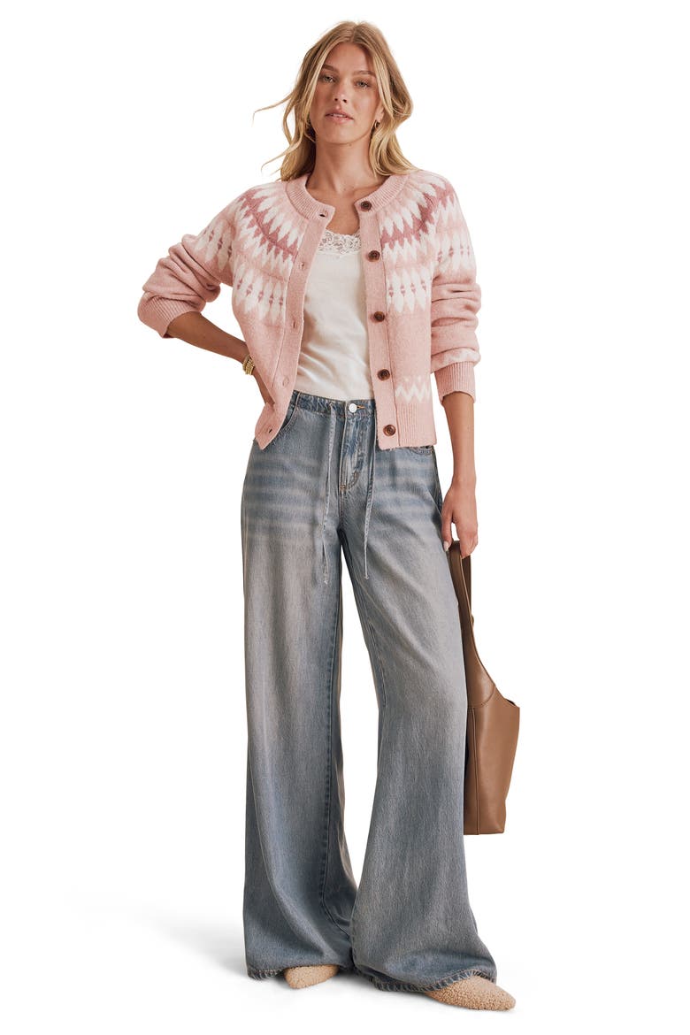 Fina Fair Isle Cardigan, Alternate, color, PINK MOUSSE