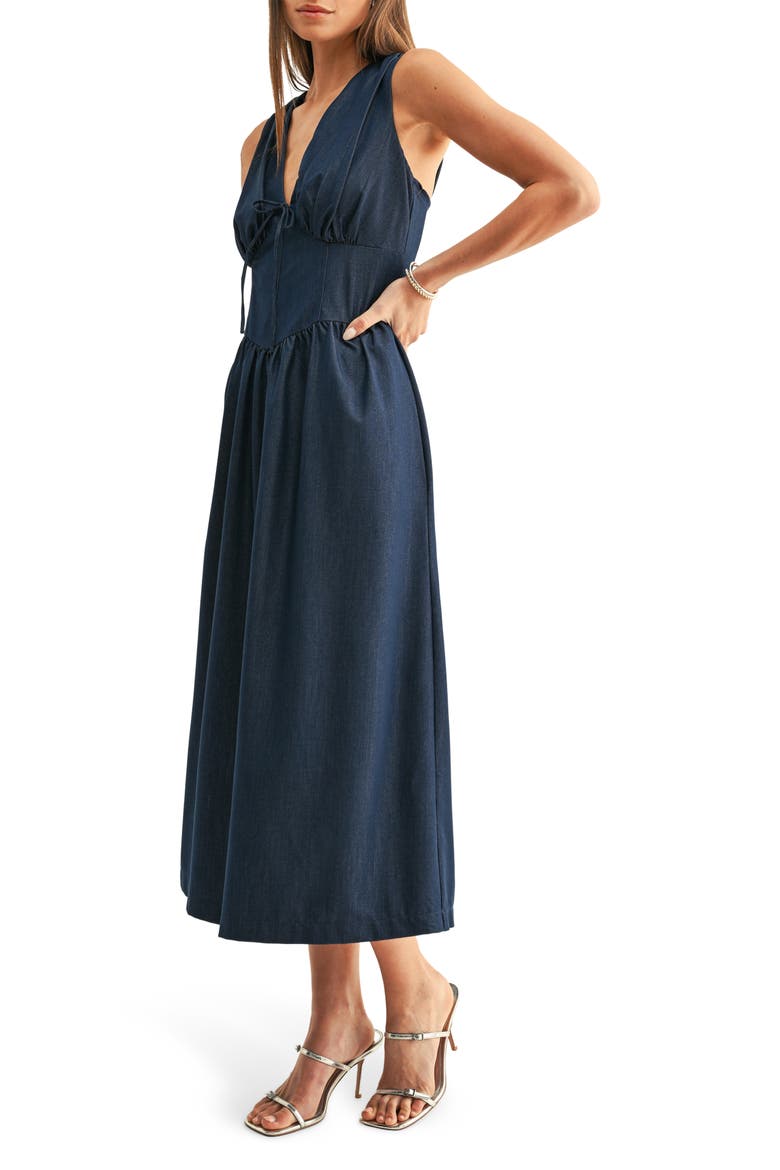 Arabelle Corset Chambray Midi Dress, Alternate, color, INDIGO BLUE