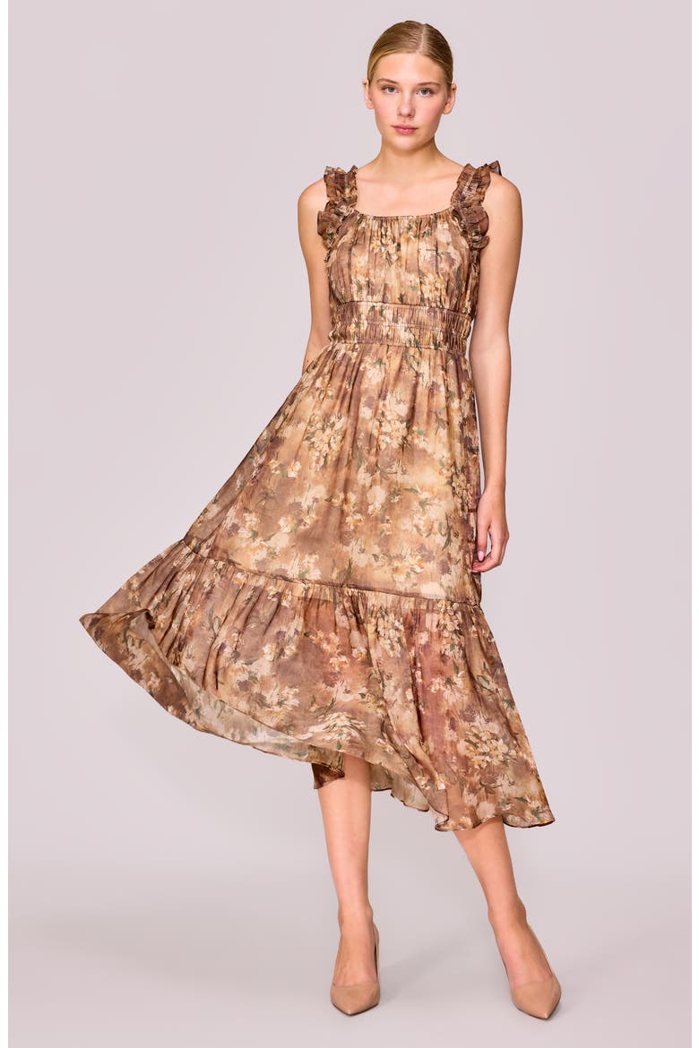 Floral Ruffle Tiered Midi Dress, Alternate, color, BEIGE FLORAL