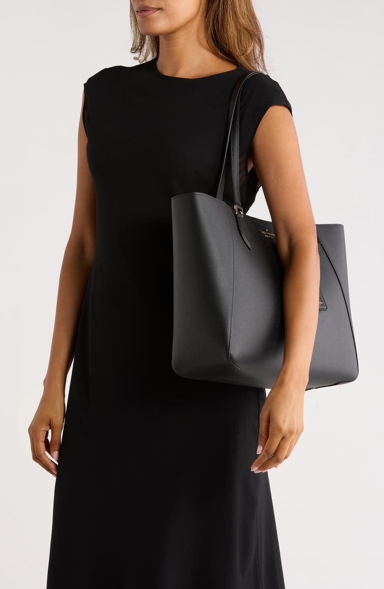 Kate Spade New York poppy refined grained leather tote bag, Alternate, color, Black
