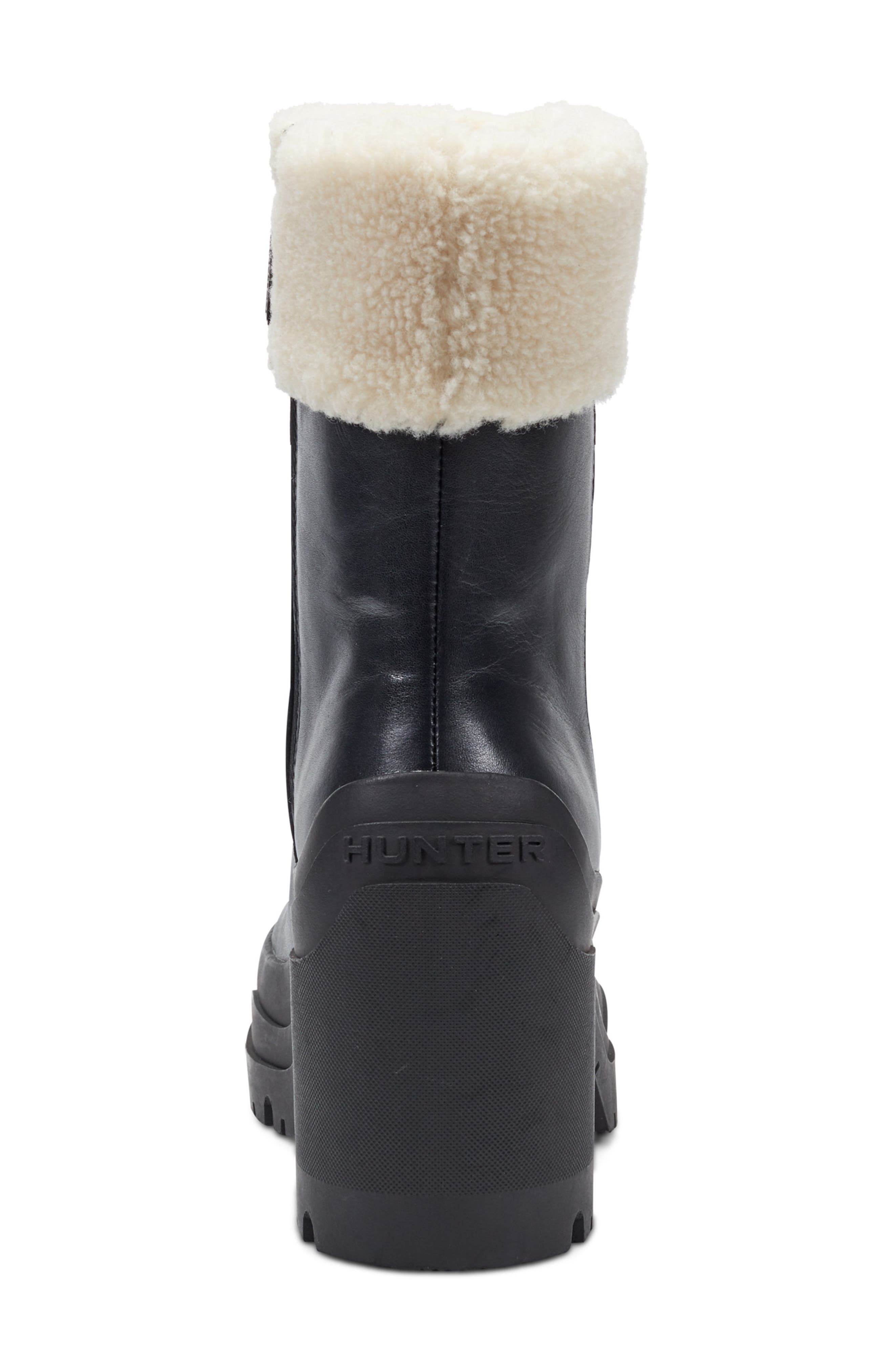 Hunter Marisol Waterproof Faux Shearling Cuff Bootie, Alternate, color, Black