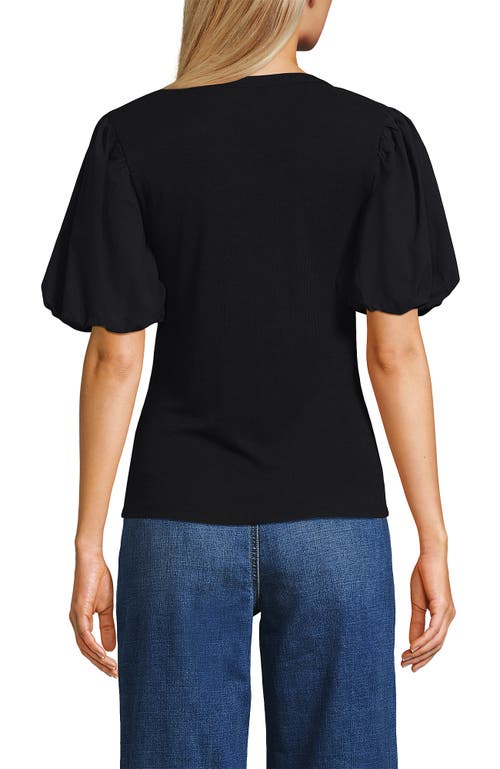 Lands' End Drapey Rib Puff Sleeve Scoop Neck Top In Black