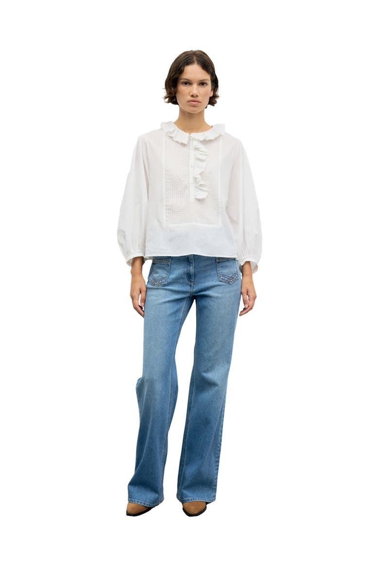 Leone Ruffle Pintuck Detail Shirt, Alternate, color, White