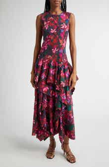 Ulla Johnson Mural Floral Ruffle Detail Cotton Dress