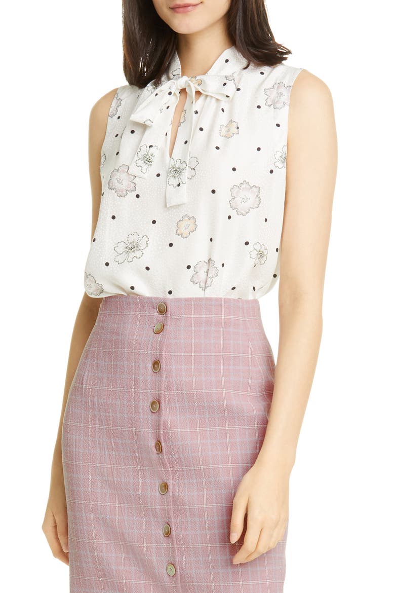 Sonnet Fleur Sleeveless Silk Blend Top, Main, color, SNOW COMBO