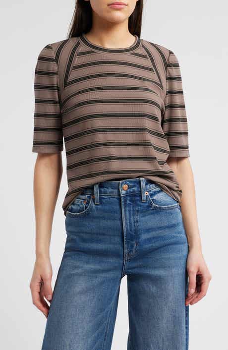 Puff Sleeve Stripe Rib Top