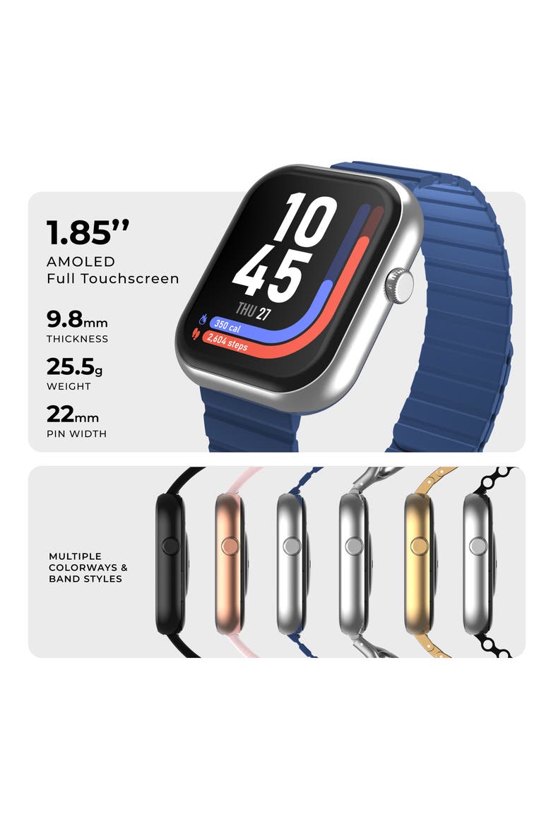 iTouch Air 5 Magnetic Silicone Strap Smartwatch, 36.8mm x 45.6mm, Alternate, color, SILVER/ BLUE