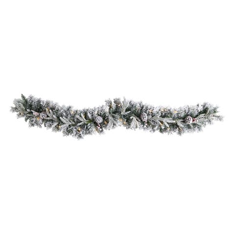 6-ft Flocked Artificial Christmas Garland with Pine Cones and 35 Warm White LED Lights