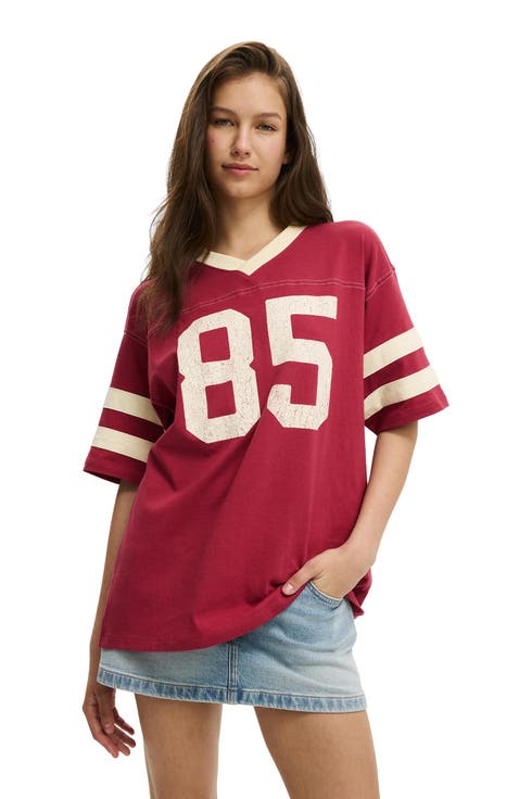 V Neck Oversized Graphic Tee