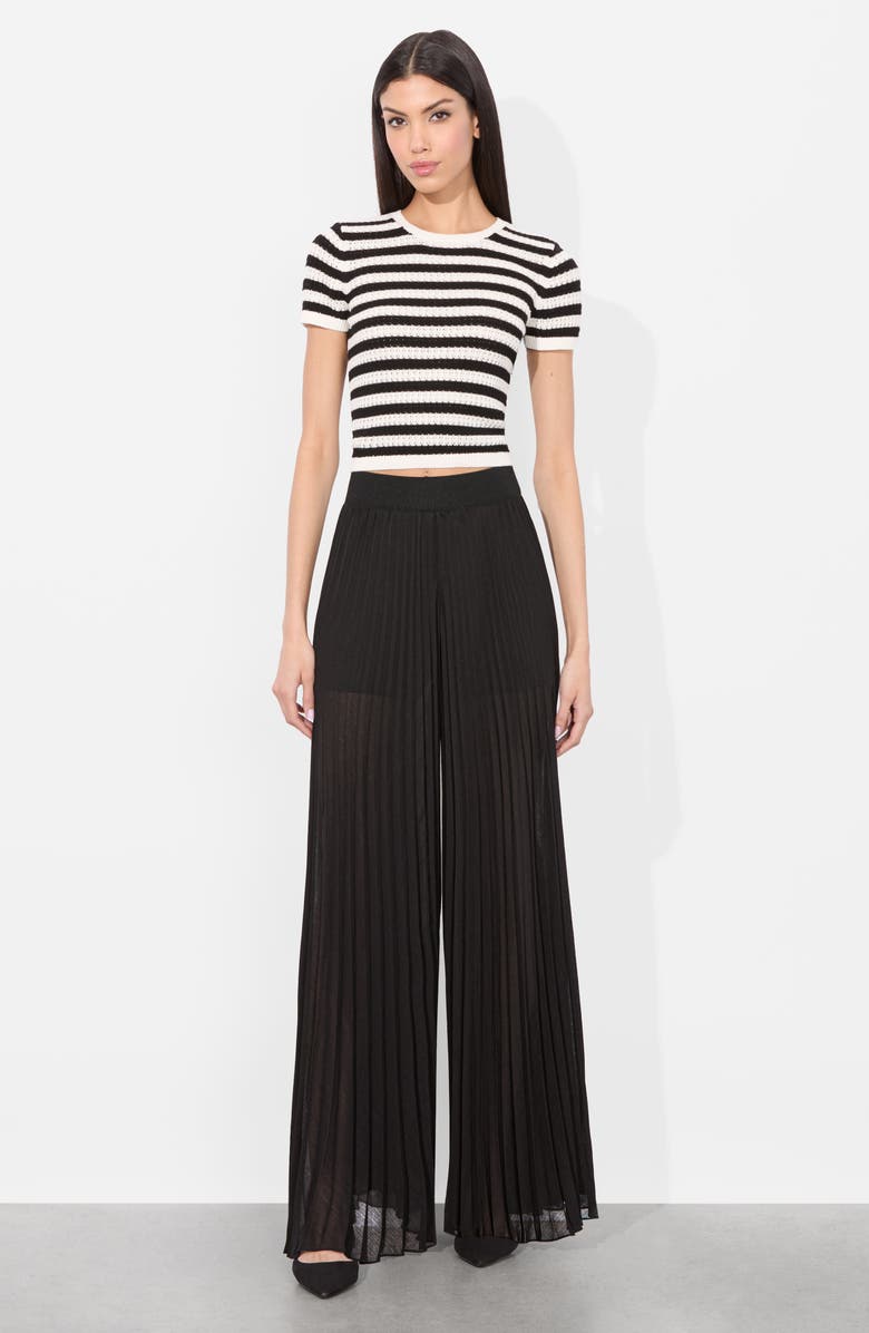 Alice + Olivia Athena Accordion Pleated Wide Leg Pants, Alternate, color, Black